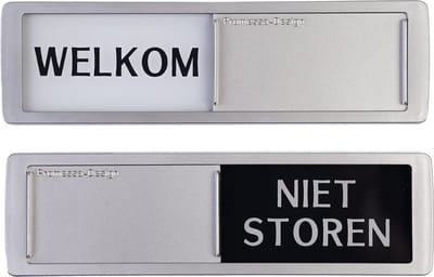 Welkom - Niet Storen Schuifbordje - Grijs Zwart - Hoge Kwaliteit - Aluminium Look - 17,5 cm x 5 cm x 0,6 cm - Promessa Design.
