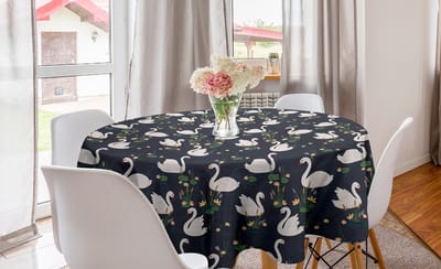 ABAKUHAUS Zwaan Ronde Tafelkleed, Cirkel Tafelkleed Hoes voor Keukendecoratie in de eetkamer, 150 cm, Zwart-Wit Meerkleurig