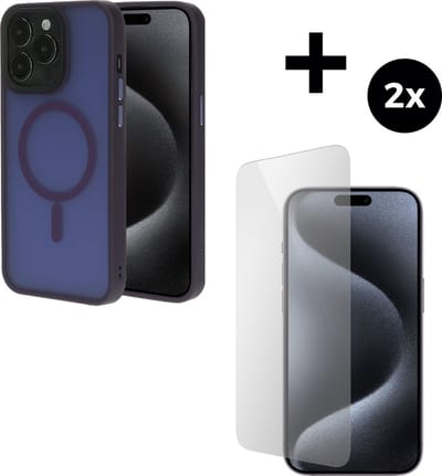 Mobiparts Hardcover MagSafe hoesje geschikt voor Apple iPhone 15 Pro Max - MagSafe - met 2 Screenprotectors van Gehard Glas - Paars