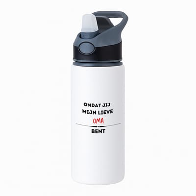 Hacebo® - omdat jij mijn lieve oma bent waterfles met rietje zwart - Oma - de liefste oma - verjaardag - cadeautje voor oma - kado - geschenk - water fles - 650ML