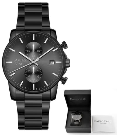 Horloge Heren Zwart Analoog – Chronograaf Heren Horloge – Zwart Stalen Horloge Mannen – Luxe Herenhorloge Zwart – Mauro Vinci – Quartz Chronograaf – Keramiek Horloge
