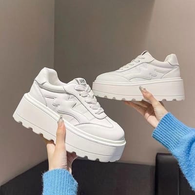 Schoenen met dikke zool en verhoging voor kinderen, nieuw voor lente en herfst, trendy, veelzijdig, casual, leren oppervlak, ademend, kleine witte schoenen 36 gray