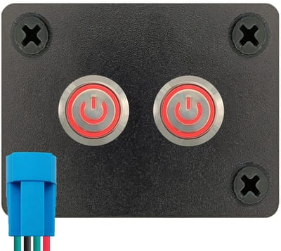 ProRide Metalen Drukschakelaars ON-OFF 220V - 12mm - Tweevoudig inbouwpaneel - IP67 - LED indicatie Rood