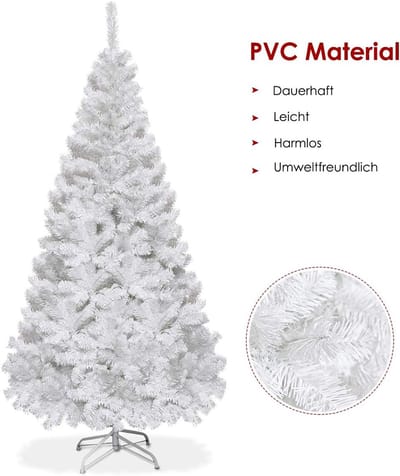 COSTWAY Kunstkerstboom 210 cm, Kerstboom, Dennenboom, met metalen standaard, pvc-naalden, Kunstboom, Kerstmis, Wit