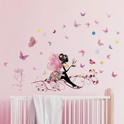 Kleurige Bloemenfee Muurstickers met Vlinders en Klimop voor Meisjes Kinderkamer Decoratie en Speelruimte