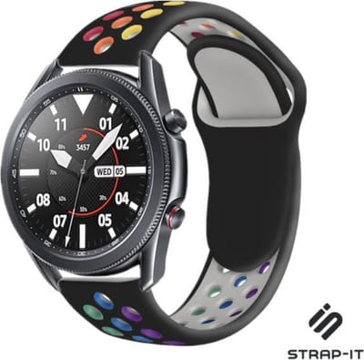 Strap-it Siliconen sport bandje - geschikt voor Samsung Galaxy Watch 3 45mm / Galaxy Watch 1 46mm / Gear S3 Classic & Frontier - zwart/kleurrijk