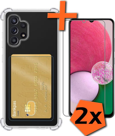Hoes - Geschikt voor Samsung Galaxy A32 4G - Met 2x Screenprotector - Pashouder - Kaarthouder - Telefoon Hoesje Shockproof - Siliconen Case - Back Cover - Shock Proof - Pasjes Houder - Transparant