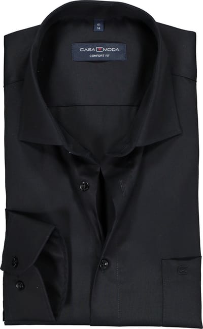 CASA MODA comfort fit overhemd - mouwlengte 72 cm - twill - zwart - Strijkvrij - Boordmaat: 46 (EU maat: XXL)