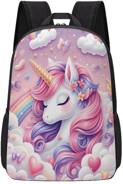 Eenhoorn Rugzak | Fantasiepatroon Rugtas | Hartjes Eenhoorn Rugzak | Rugzak Meisjes | Rugzak Jongens | Mooie rugzakken met Eenhoorn | 15 - 20 liter | Kinder Rugzak
