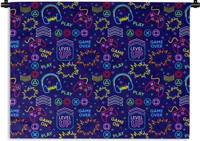 Wandkleed - Wanddoek - Gaming - Neon - Koptelefoon - Design - 120x90 cm - Wandtapijt