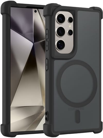 Coverzs matte Shock case met MagSafe geschikt voor Samsung Galaxy S25 Ultra (zwart) - shockbestendig, MagSafe, premium bescherming, duurzaam