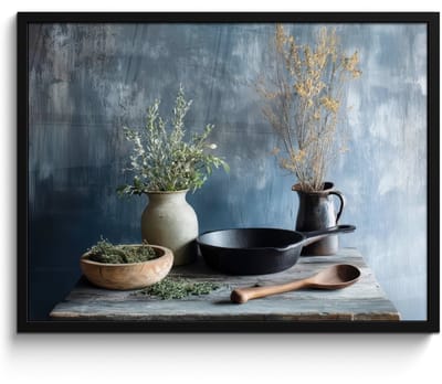 Poster in lijst - Fotolijst 70x50 cm - Posters - Pan - Kruiden - Schilderachtig - Posterlijst zwart - Decoratie - Wanddecoratie woonkamer - Muurdecoratie slaapkamer