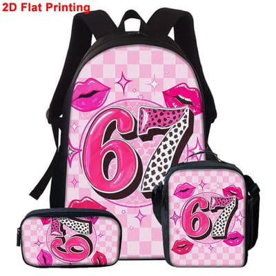 3 stuks Cartoon Getal 67 Patroon Rugzak Set Lichtgewicht Grote Capaciteit Schooltas Reistas met Schoudertas Etui Cadeau