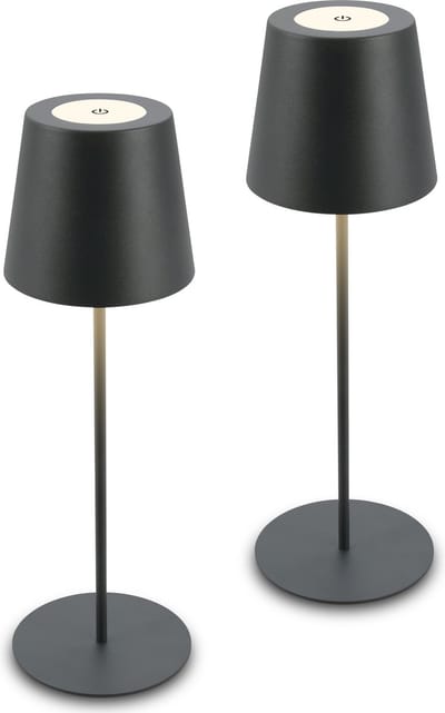 BRILONER - Set van 2 Tafellampen - oplaadbar buitenlampen - IP44 - warm wit licht 2.700 K - dimbaar - met USB - antraciet - 12 x 36 cm