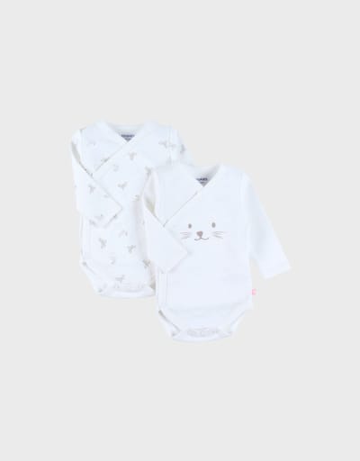 Noukie's - 2 Pack - Rompertjes - Gebroken wit - 0 maand 50