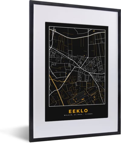 Fotolijst incl. Poster - Plattegrond - Goud - Kaart - Eeklo - Stadskaart - 30x40 cm - Posterlijst