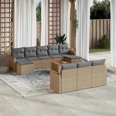 vidaXL - 11-delige - Loungeset - met - kussens - poly - rattan - gemengd - beige