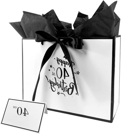 Cadeauzakjes met luxe stofpapier en wenskaart, elegante boog, zwart-wit design, perfect voor verjaardagen en feestelijke gelegenheden, 28 x 20 x 10 cm