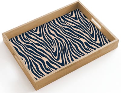 Dienblad hout 40x30 cm - Schootdienblad - Zebra - Patroon - Blauw - Beige - Borrelplank rechthoek - Plateau dienbladen