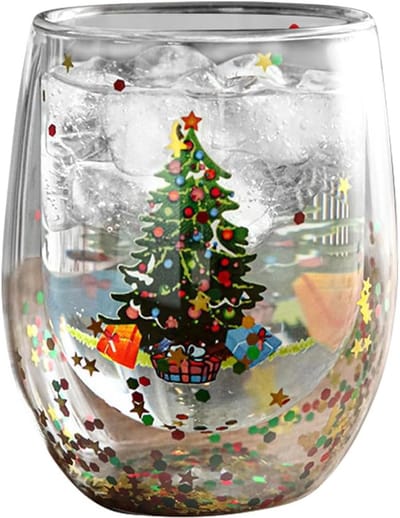 Dubbelwandige geïsoleerde kerstmok voor koffie en thee, schattige 400 ml drinkbeker met brandbescherming en anti-verbranding functie