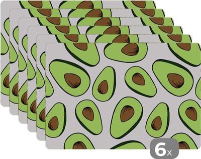 Placemat - Placemats kunststof - Avocado - Patronen - Pastel - 45x30 cm - 6 stuks - Hittebestendig - Anti-Slip - Onderlegger - Afneembaar
