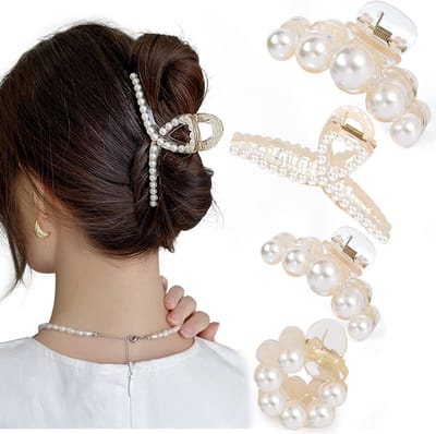 4 stuks parelhaarspelden voor vrouwen en meisjes, haarklemmen voor dik en dun haar, modieuze haaraccessoires voor feesten en bruiloften, antislip haarspeldjes, haarspeldjes voor dames en meisjes - Cyslmuk®