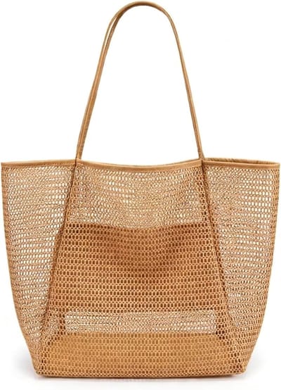 Vouwbare Mesh Strandtas met Meerdere Vakken, 23L Ruime Strandtas met Rits, Ideaal voor Zomer, Winkel- en Dagelijkse Benodigdheden voor Vrouwen