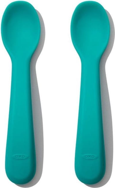 OXO tot Set silicone lepels - Babylepel - Babyservies - Kinderbestekset - Bestek baby - Teal