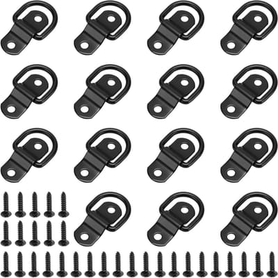 Set van 16 D-ringankers voor zware lading, vrachtwagensjorhaken met schroeven voor aanhangwagens, boten en kajaks (zwart)