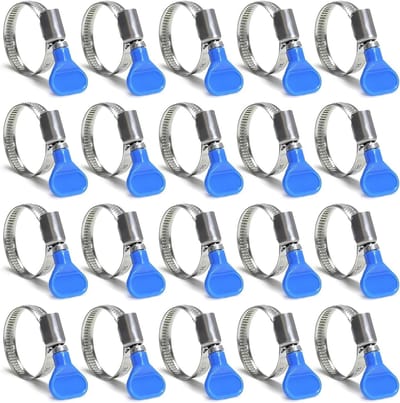 Verstelbare Slangklemmen van RVS, 25-40 mm, voor Tuinen, Wasmachines en Gasleidingen, 20 Stuks, Blauw