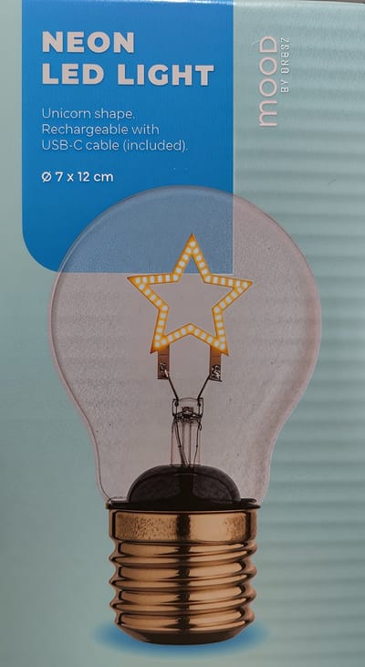 Mood BY DRESZ – Oplaadbare LED Filament Lamp – Decoratieve Tafellamp – USB-C - Neon Ster ( Let op! Decoratie lamp ) ⌀ 7x12CM