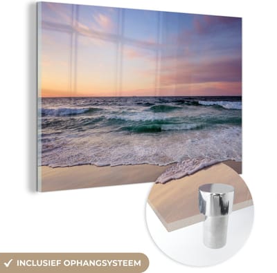 MuchoWow® Glasschilderij 120x80 cm - Schilderij acrylglas - Strand - Pastel - Kleuren - Foto op glas - Muurdecoratie woonkamer - Wanddecoratie slaapkamer - Schilderijen
