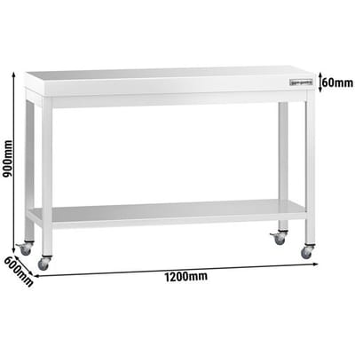 GGM Gastro Edelstahl Arbeitstisch PREMIUM - 1200x600mm - mit Grundboden & Rollen