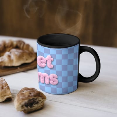 Magische Mok - Foto op Warmte Mokken - Koffiemok - Sweet dreams - Vierkanten - Roze - Blauw - Magic Mok - Beker - 350 ML - Theemok - Mok met Tekst