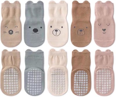 5 Paar Antislip Babysokken voor Jongens en Meisjes - Katoen Sokken met Handvatten