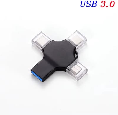 4-in-1 USB 3.0 Flash Drive 256GB – Snelle Externe Opslagstick met Lightning, USB-C, Micro-USB en USB-A – Geschikt voor iPhone, Android, MacBook en Windows PC – Foto Backup, Video Opslag & Bestanden Overzetten
