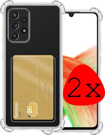 Hoesje 2 Stuks - Geschikt voor Samsung Galaxy A33 - Met Pashouder en Kaarthouder - Telefoon Hoes Shockproof - Siliconen Case - Back Cover - Shock Proof - Pasjes Houder - Transparant