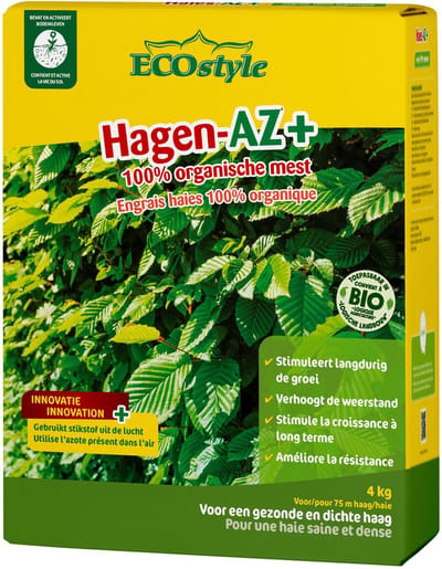 ECOstyle Hagen-AZ Organische Haag Meststof - Tuinmest voor Diepgroen Blad - Nieuwe & Bestaande Beplanting - 75 M Haag - 4 KG