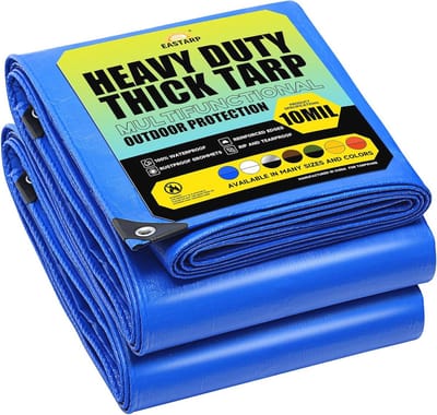 Waterdicht 10x10 Tarp met Grommets en Bungee Koorden - Duurzaam en UV-bestendig Dekzeil voor Voertuigen, Tent, en Bouwplaatsen