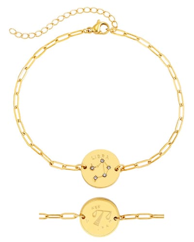 Plux Fashion Weegschaal Armband - Goud - 3mm/18cm + 5cm verlengstuk - Gouden Armband - Sterrenbeeld Armband - Weegschaal Sterrenbeeld - Weegschaal sieraden - Libra Jewellery - Schakel Armband - Sieraden Cadeau - Luxe Style - Roestvrijstaal