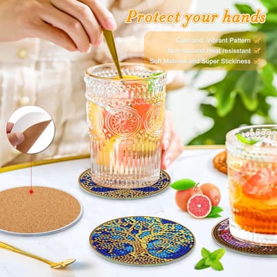 Dailygoods- Onderzetters 6 stuks - Diamantvormig - Kurk - Bekerhouder - Levensboom - Lange levensduur - Diamantkunst