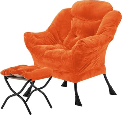 Fauteuil met Voetenbank - Comfortabele Stoel - Ontspannen Zitten - Inklapbaar Ontwerp - 67 x 80 x 94 cm - Oranje