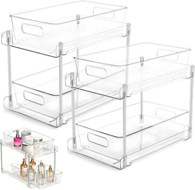 Onderkast Organizer met 2 Niveaus, Transparante Cosmetische Opbergdoos, Multifunctionele Rack voor Badkamer, Keuken en Kasten