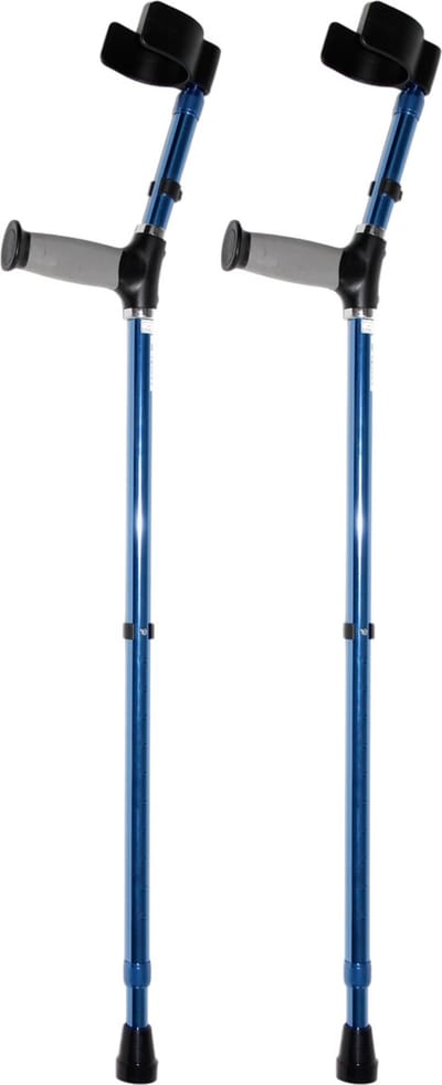 Premis - Elleboogkrukken - Standaard Softgrip - Verstelbaar - 75-100 cm - Paar - Open manchet - Blauw