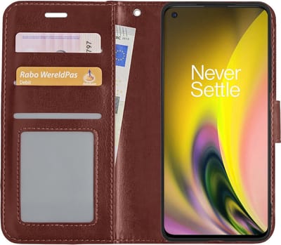 Hoesje - Met Pasjeshouder - Geschikt voor OnePlus Nord 2 - Luxe Bookcase Portemonee - Flip Case - Kunstleer Book Case - Flipcase - Book Cover - Walletcase - Portemonneehoes - Bruin