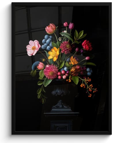 Poster in lijst - Fotolijst 50x70 cm - Posters - Bloemen - Vrolijk - Vaas - Posterlijst zwart - Decoratie - Wanddecoratie woonkamer - Muurdecoratie slaapkamer