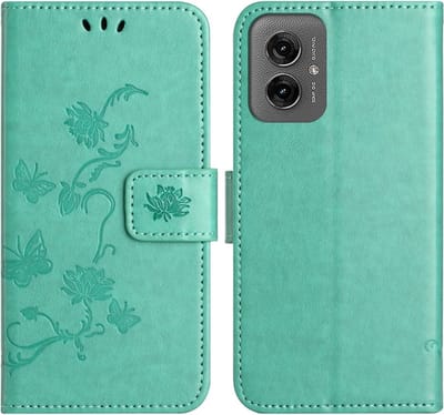 Coverup Hoesje - Geschikt voor Motorola Moto G55 Hoesje - Coverup Bloemen & Vlinders Book Case - Mintgroen