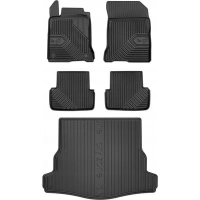 Frogum No.77 Automatenset + Dry Zone Kofferbakmat - Geschikt voor Renault Laguna III Liftback (2007-2015) - Met Zij-uitsparingen - Complete Set - TPE Rubber - Hoge Rand - Geurloos - Zwart