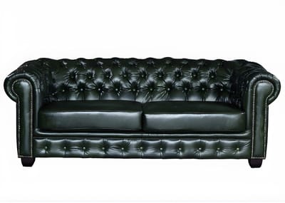 Vente-unique Driezitsbank Chesterfield BRENTON 100% buffelleer - empire groen