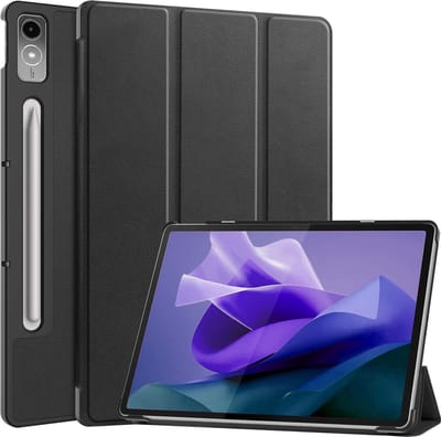 Hoesje - Geschikt voor Lenovo Tab P12 - Dun & Stevig - Trifold Bookcase Hoes - Hard Cover Case - Met Uitsparing Geschikt voor Lenovo Pen - Hardcover Book - Tablethoes - Zwart